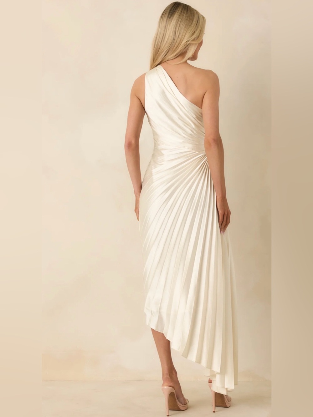 Dress Forum One-Shoulder Pleated Ivory Evening Gown - Picture 3 of 10
